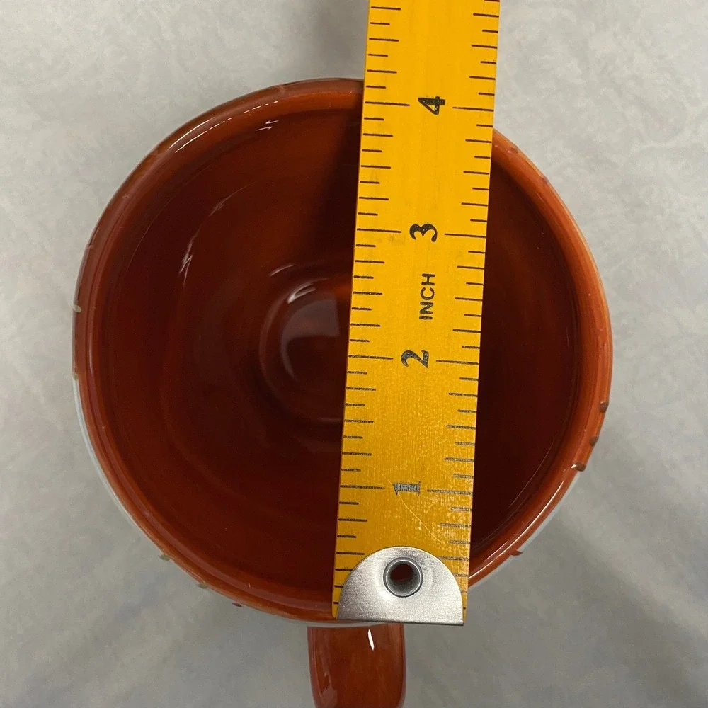 Pier 1 Canyon Stripe Hand Painted Earthenware Mug Set Orange White 4pc‎